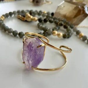 Brass and 18K Gold Overlay Amethyst Bracelets